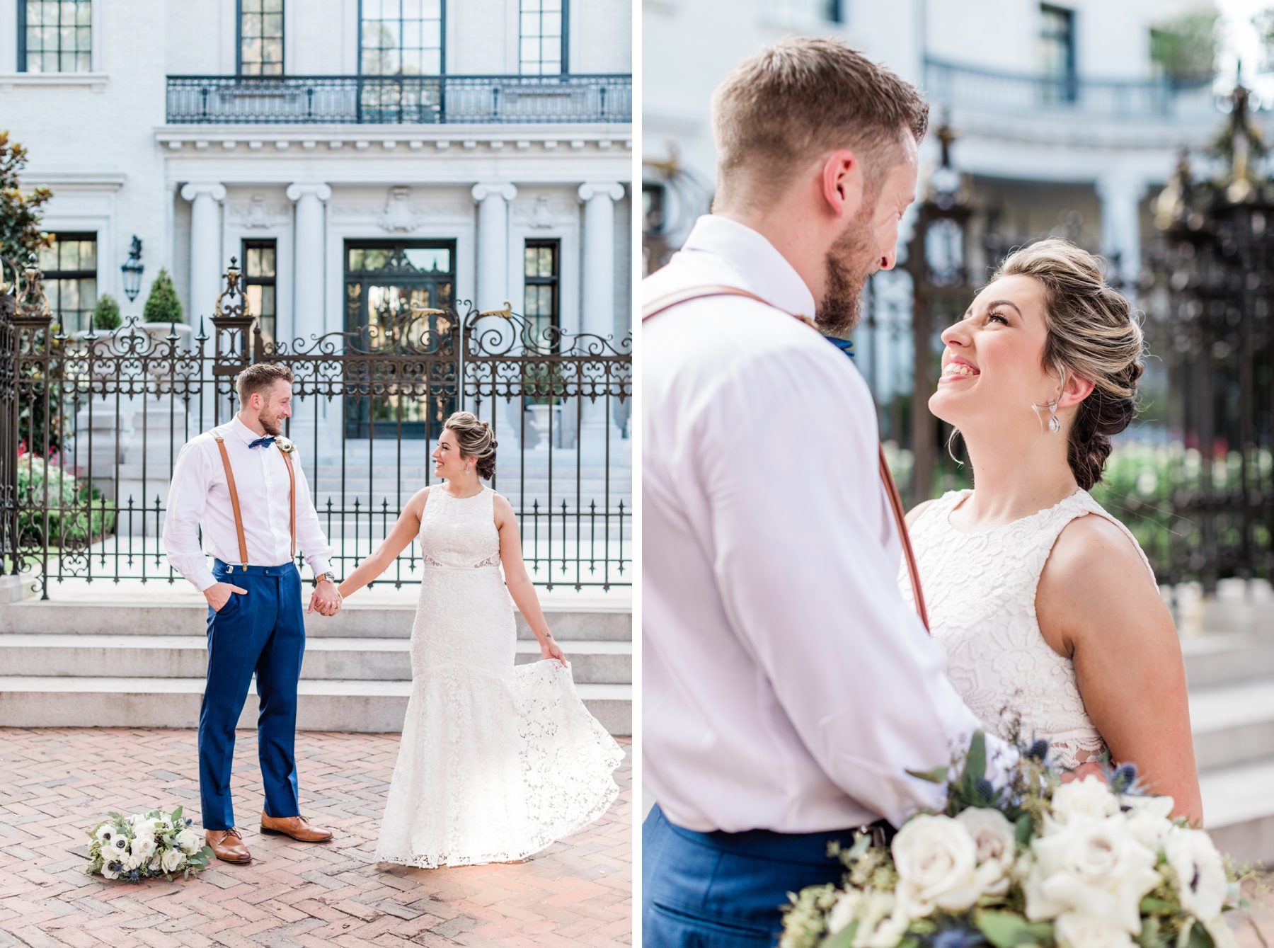 Bride and groom portraits in Downtown Savannah - Savannah Elopement Package