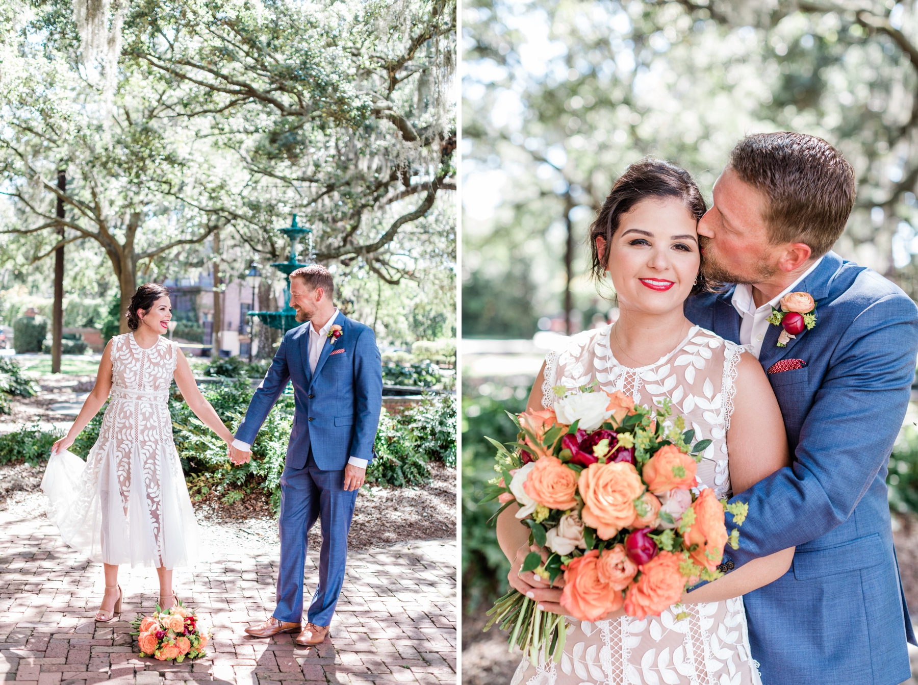 Orange, blush, and navy elopement bouquet by Ivory and Beau