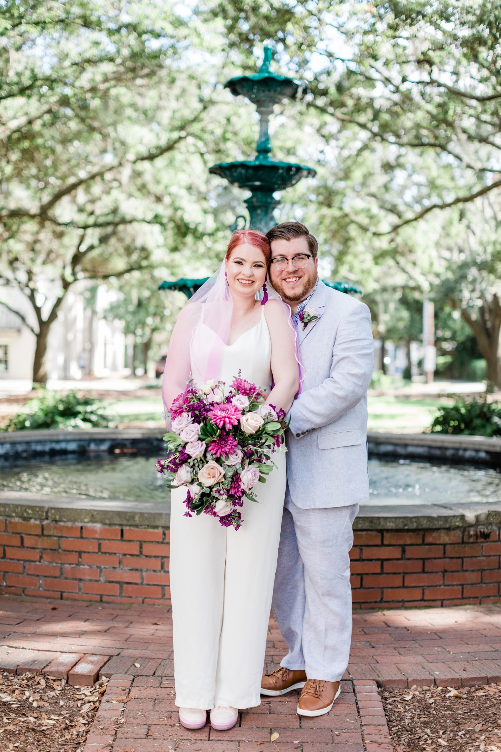 Purple and hot pink elopement bouquet by Ivory and Beau