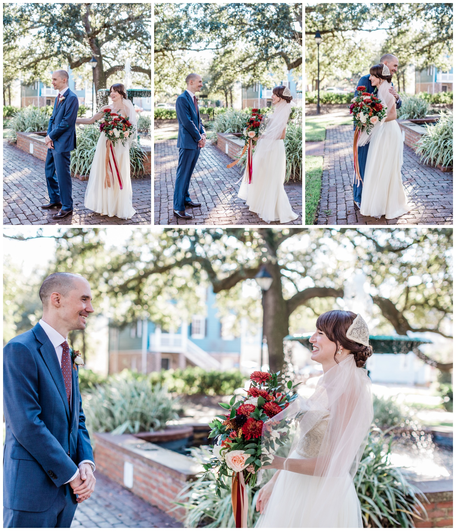 First look outside of Keho House, Columbia square elopement - the savannah elopement package