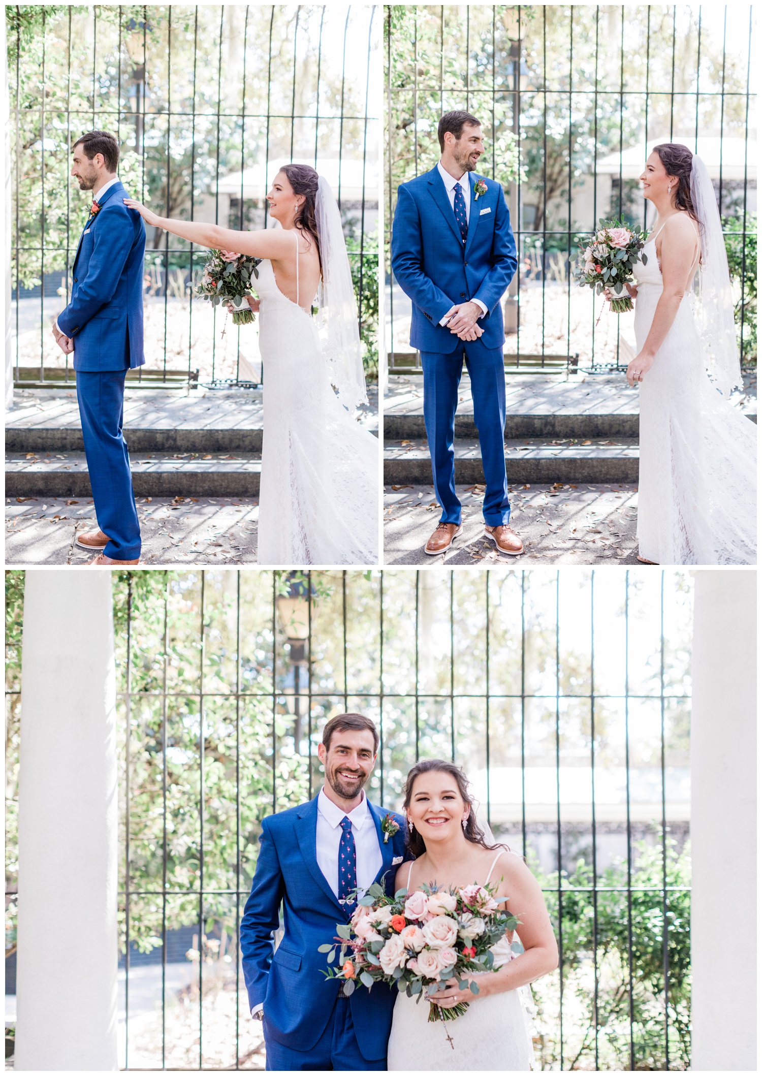 first look in forsyth park - apt b photography - the savannah elopement package
