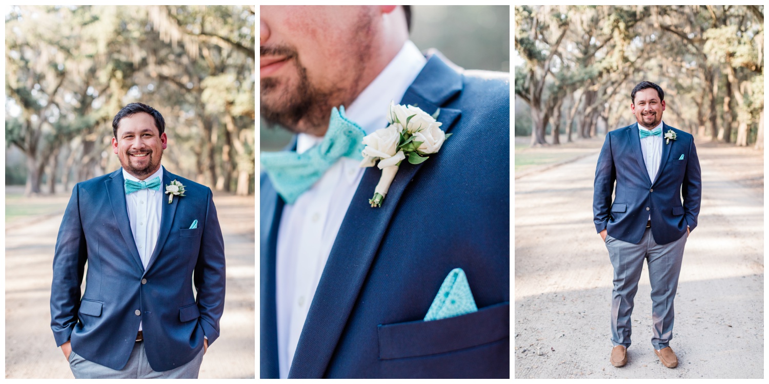 Groom portraits with the savannah elopement package. Boutonniere by ivory and beau
