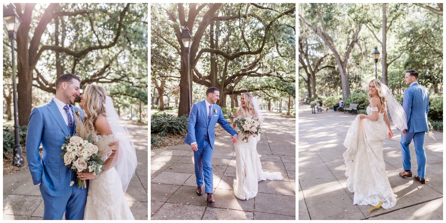 couples photos around Forsyth park - the savannah elopement package