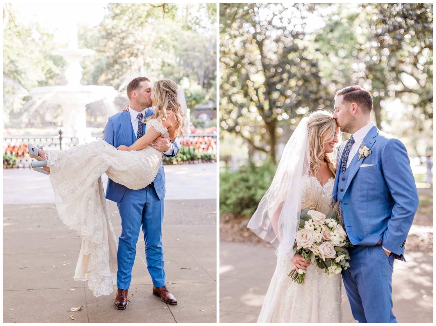 Couples photos in savannah - elope in lafayette square - flowers by ivory and beau