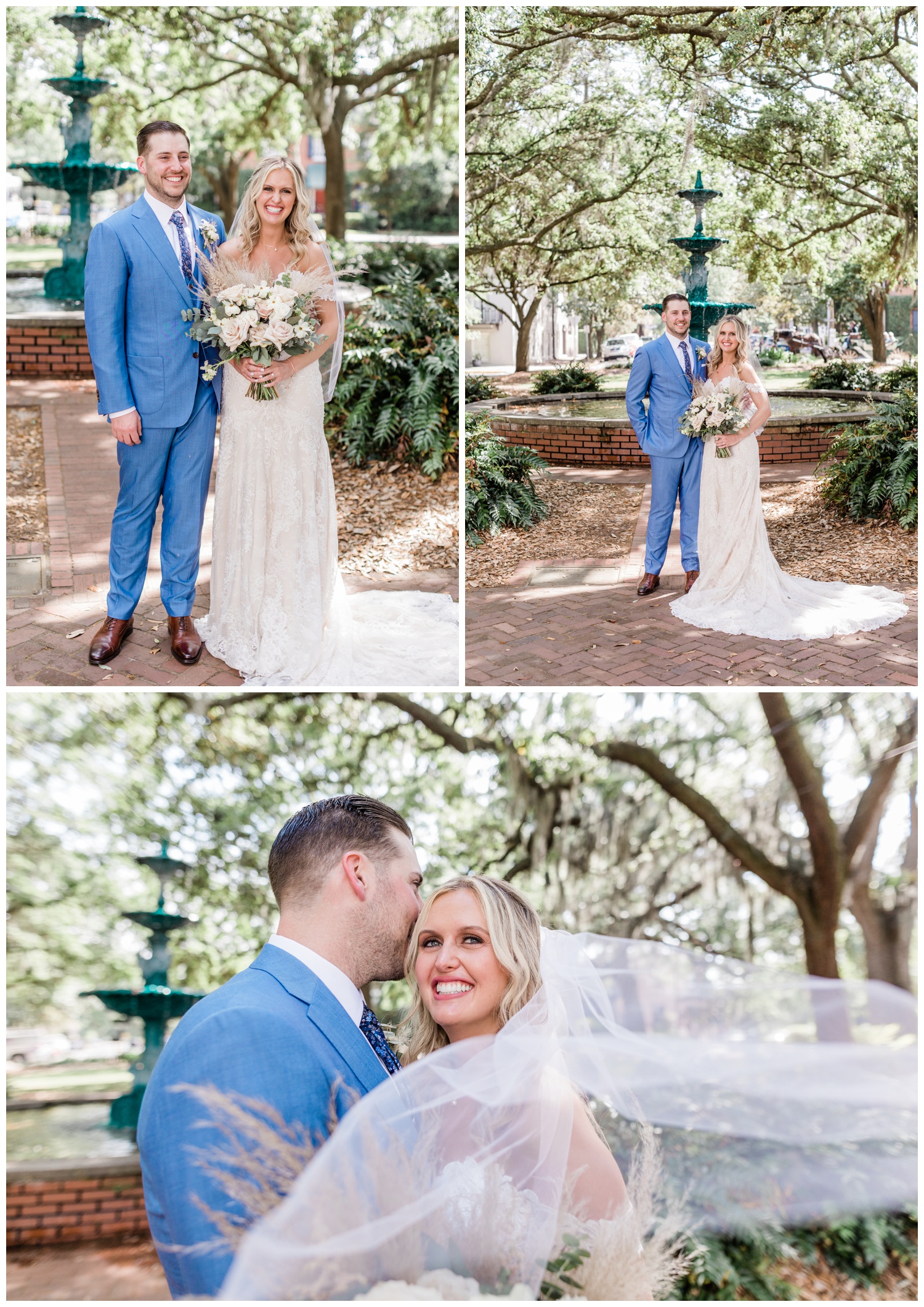 couples photos in savannah - intimate elopement in Lafayette Square - flowers by ivory and beau