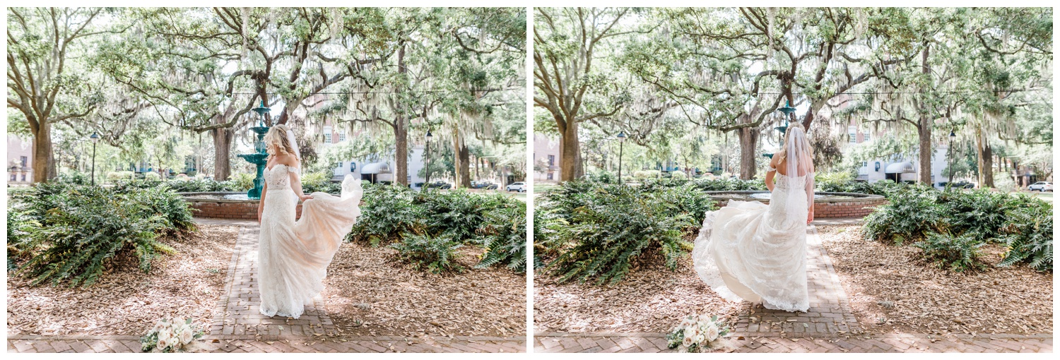 couples photos in downtown savannah - flowers by ivory and beau - intimate elopement in Lafayette Square