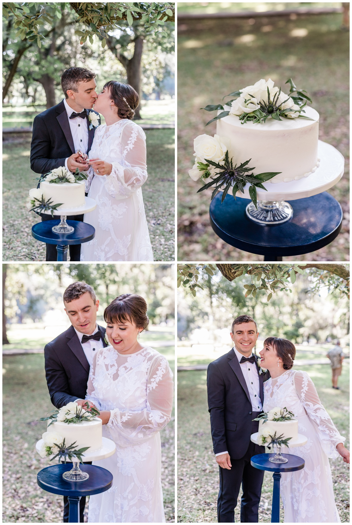 ceremony under the oaks - cake cutting in forsyth park - apt b photography - cake by wicked cakes of savannah