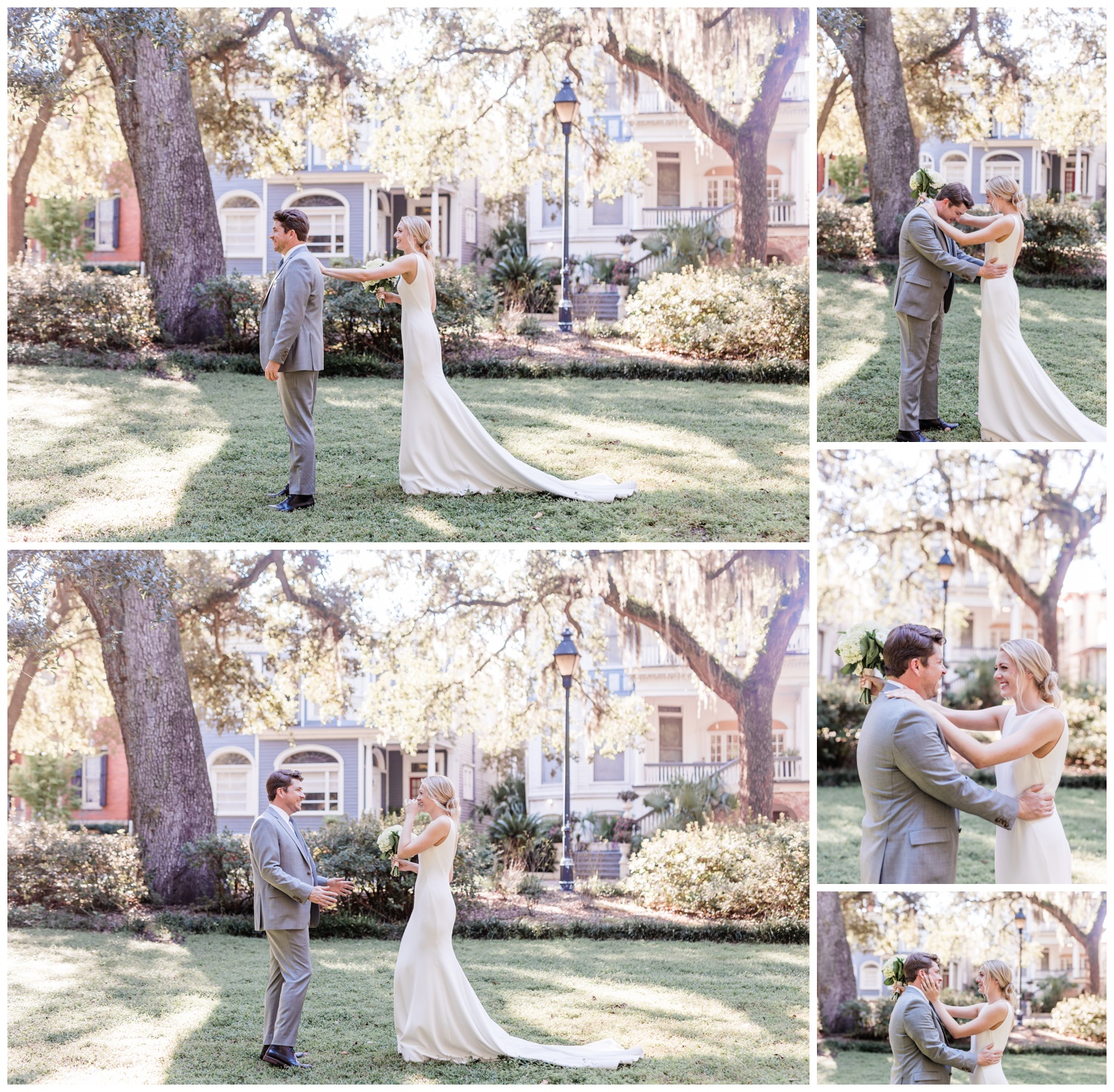 Elopement in downtown savannah - first look photos - Taylor brown photography for the savannah elopement package