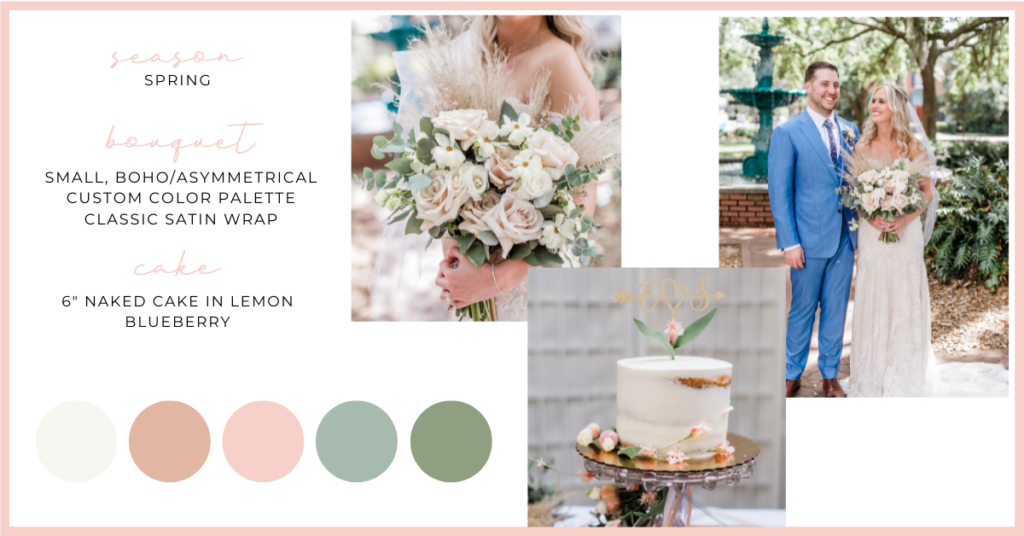 Savannah Elopement Package details showing cake and flowers for an intimate elopement in Lafayette Square