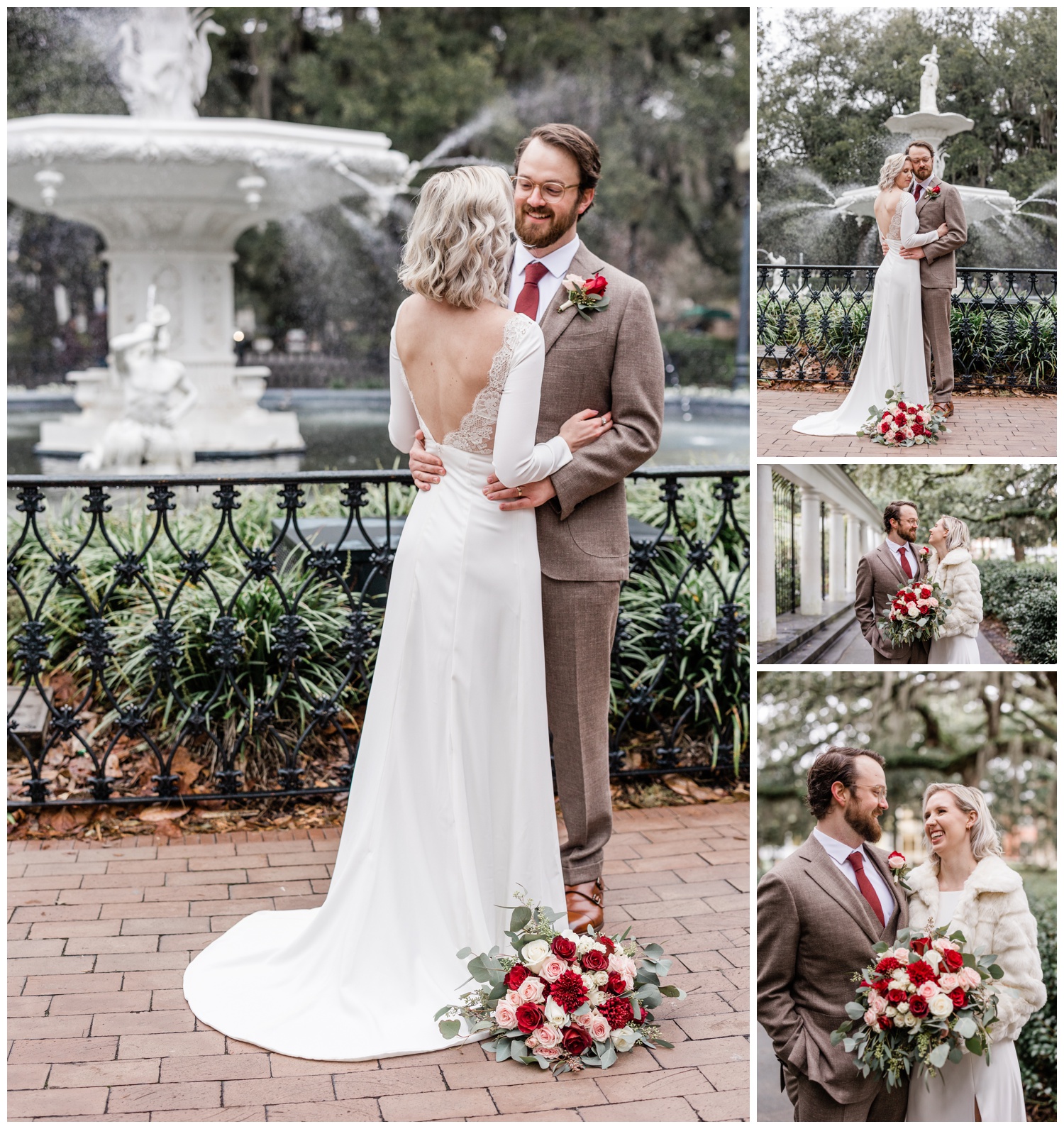 couples portraits in Forsyth Park - the savannah elopement package