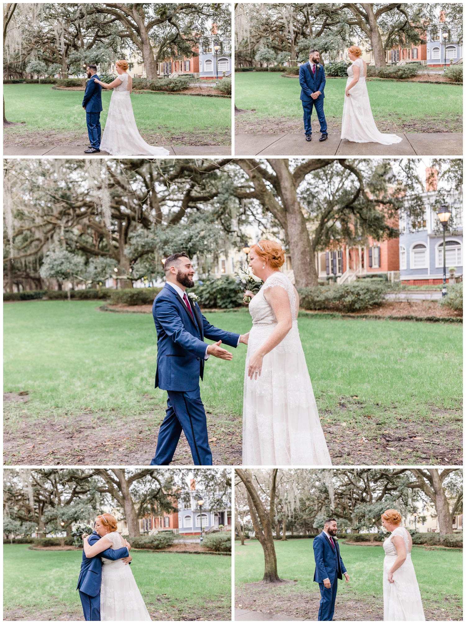 first look photos in Forsyth Park - the savannah elopement package