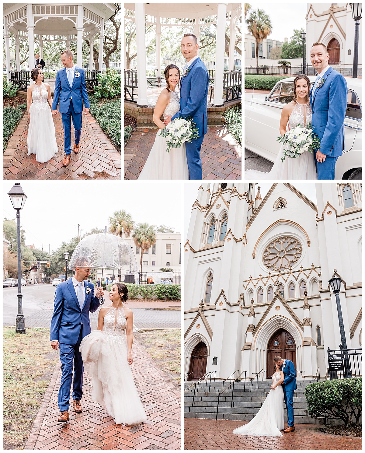 Wedding day portraits in Savannah, GA during an elopement in Whitefield Square