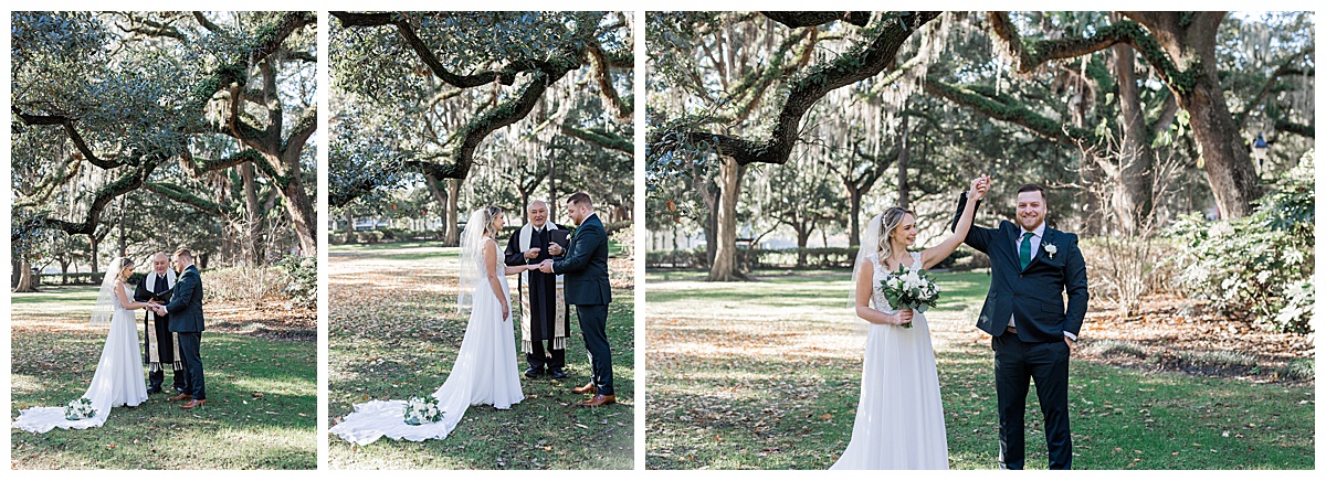 Savannah Elopement Under the Oaks - reverend joe wadas, bronston photography- Forsyth Park Elopement Photographer, ivory and beau florals, royal make up and hair - cake by wicked cakes of savannah