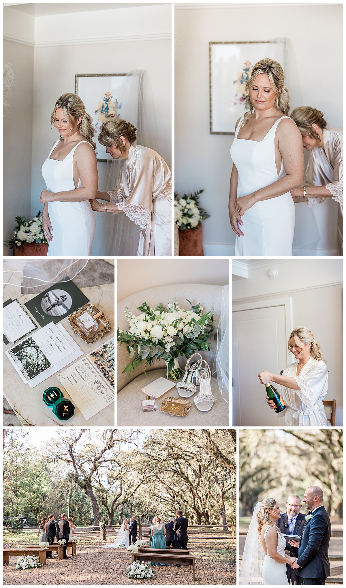 Wedding day getting ready photos at Perry Lane with an elopement at Wormsloe