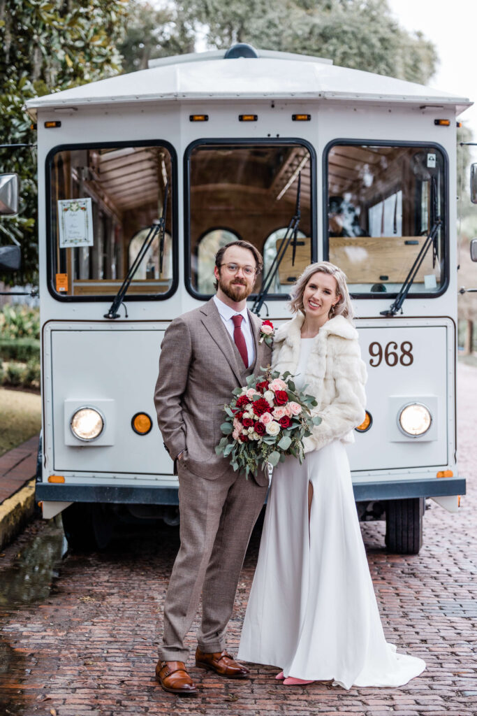 Olde Savannah Tours white trolley - Savannah wedding travel tips