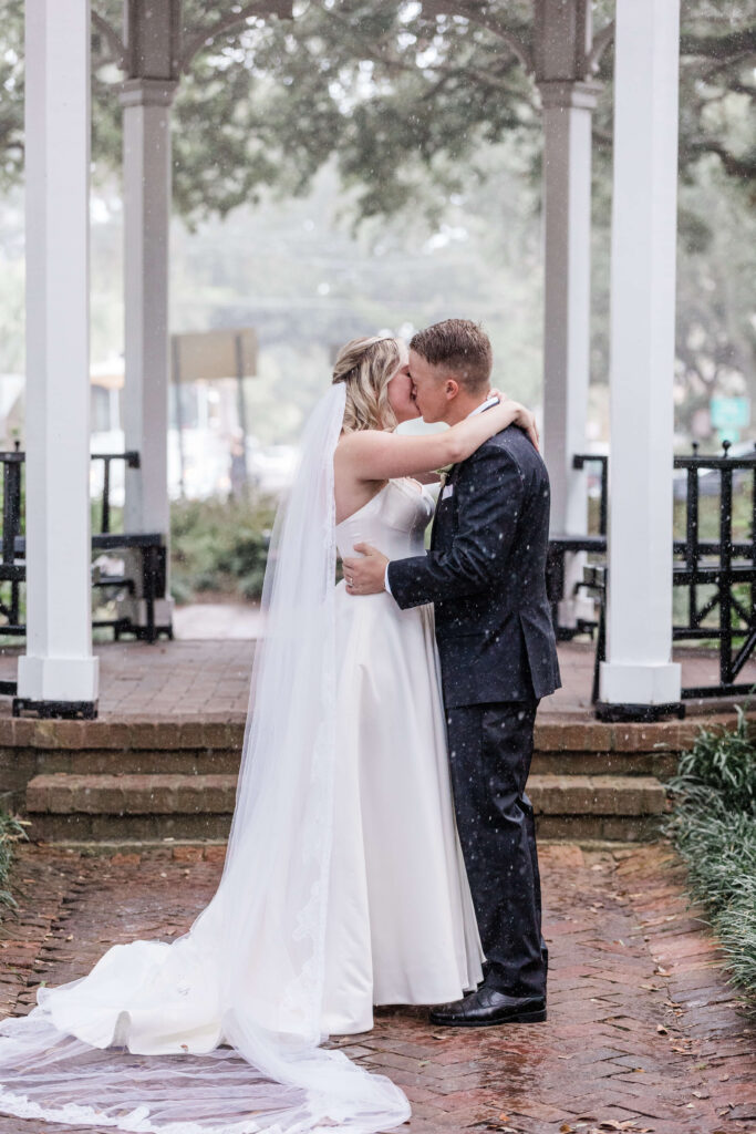 Savannah elopement in the rain at Whitefield Square