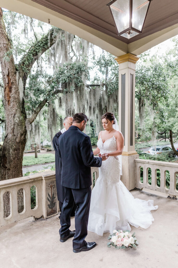 Rainy elopement ceremony at the Gastonian with the Savannah Elopement Package