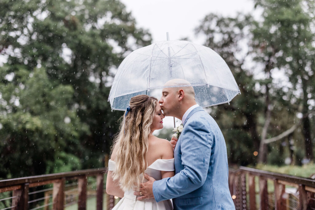 What Happens if it rains on your Savannah Wedding Day? Romantic couple under clear umbrella
