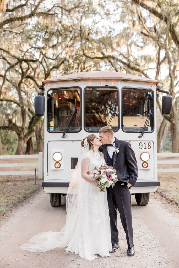 White trolley at Wormsloe in Savannah